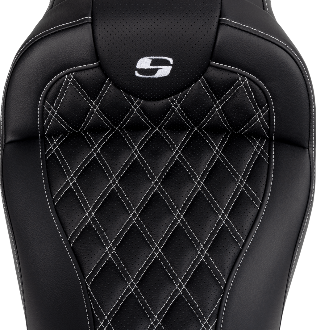SADDLEMEN Roadsofa™ Seat - with Backrest - White Stitch - FL '08-'23