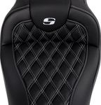 SADDLEMEN Roadsofa™ Seat - with Backrest - White Stitch - FL '08-'23
