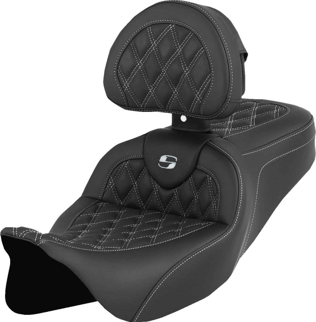 SADDLEMEN Roadsofa™ Seat - with Backrest - White Stitch - FL '08-'23