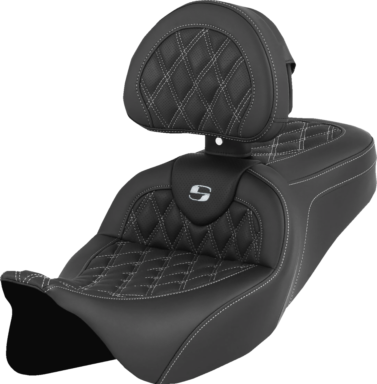 SADDLEMEN Roadsofa™ Seat - with Backrest - White Stitch - FL '08-'23