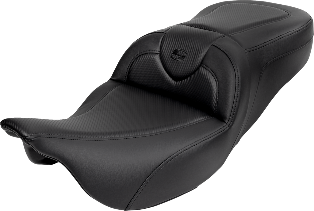 SADDLEMEN Roadsofa™ Seat - with Backrest - Carbon Fiber - Black Stitch - FL '08-'19