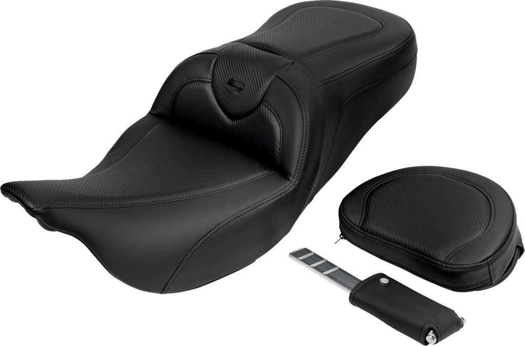SADDLEMEN Roadsofa™ Seat - with Backrest - Carbon Fiber - Black Stitch - FL '08-'19