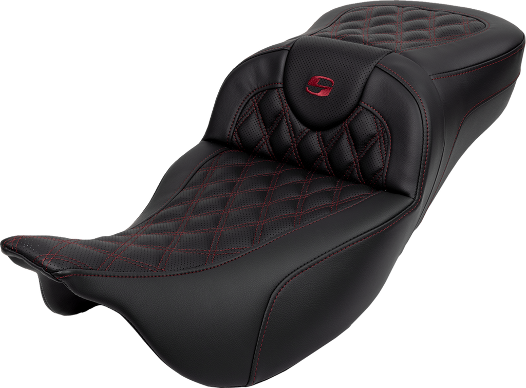 SADDLEMEN Roadsofa™ Extended Reach Seat - Lattice Stitch - Wine Berry Stitch - with Backrest - FL '08-'24
