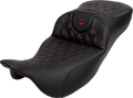 SADDLEMEN Roadsofa™ Extended Reach Seat - Lattice Stitch - Wine Berry Stitch - with Backrest - FL '08-'24