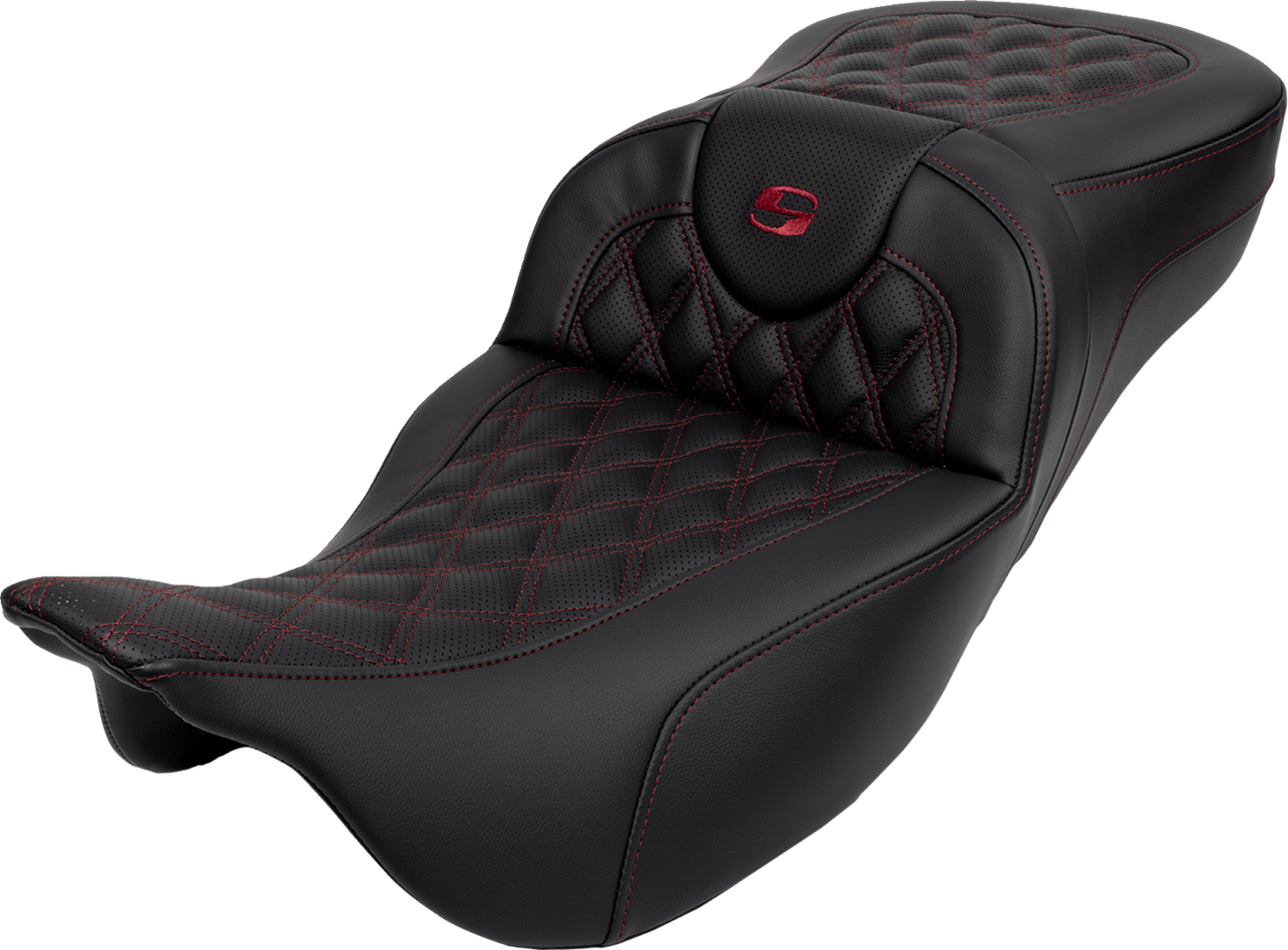 SADDLEMEN Roadsofa™ Extended Reach Seat - Lattice Stitch - Wine Berry Stitch - with Backrest - FL '08-'24