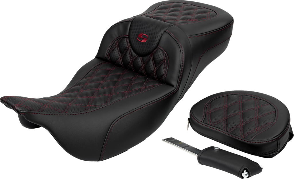 SADDLEMEN Roadsofa™ Extended Reach Seat - Lattice Stitch - Wine Berry Stitch - with Backrest - FL '08-'24