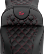 SADDLEMEN Roadsofa™ Extended Reach Seat - Lattice Stitch - Wine Berry Stitch - with Backrest - FL '08-'24