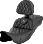 SADDLEMEN Roadsofa™ Extended Reach Seat - Lattice Stitch - Dark Gray Stitch - with Backrest - FL '08-'24