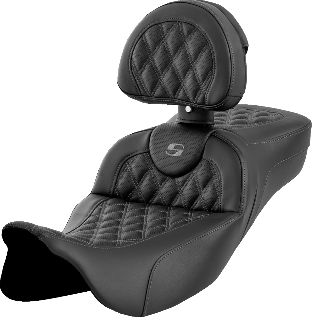SADDLEMEN Roadsofa™ Extended Reach Seat - Lattice Stitch - Dark Gray Stitch - with Backrest - FL '08-'24