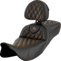 SADDLEMEN Roadsofa™ Extended Reach Seat - Lattice Stitch - Orange Stitch - with Backrest - FL '08-'24