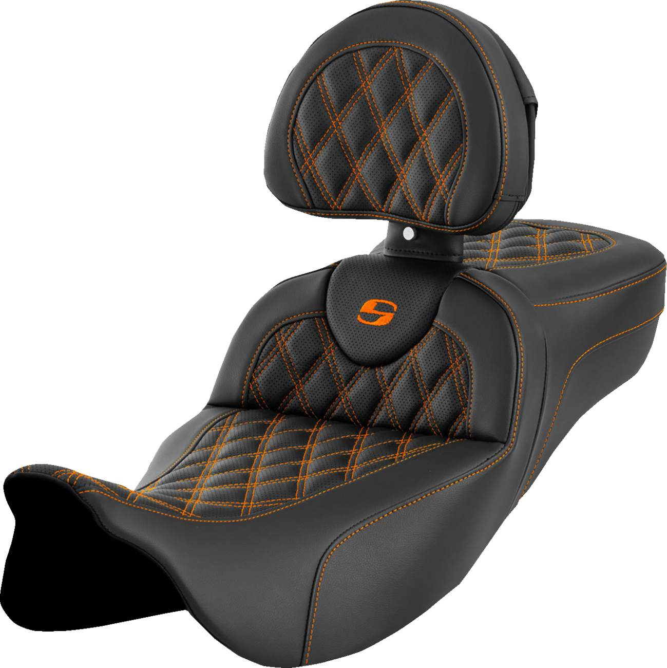 SADDLEMEN Roadsofa™ Extended Reach Seat - Lattice Stitch - Orange Stitch - with Backrest - FL '08-'24
