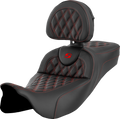 SADDLEMEN Roadsofa™ Extended Reach Seat - Lattice Stitch - Red Stitch - with Backrest - FL '08-'24