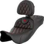 SADDLEMEN Roadsofa™ Extended Reach Seat - Lattice Stitch - Red Stitch - with Backrest - FL '08-'24
