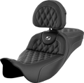 SADDLEMEN Roadsofa™ Extended Reach Seat - Lattice Stitch - Silver Stitch - with Backrest - FL '08-'24