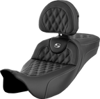 SADDLEMEN Roadsofa™ Extended Reach Seat - Lattice Stitch - Silver Stitch - with Backrest - FL '08-'24