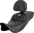SADDLEMEN Roadsofa™ Extended Reach Seat - Lattice Stitch - White Stitch - with Backrest - FL '08-'24
