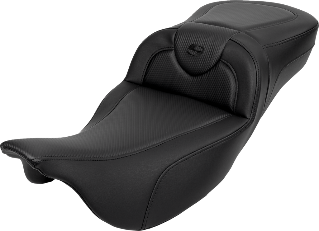 SADDLEMEN Roadsofa™ Extended Reach Seat - Carbon Fiber - Black Stitch - Backrest - FL '08-'24