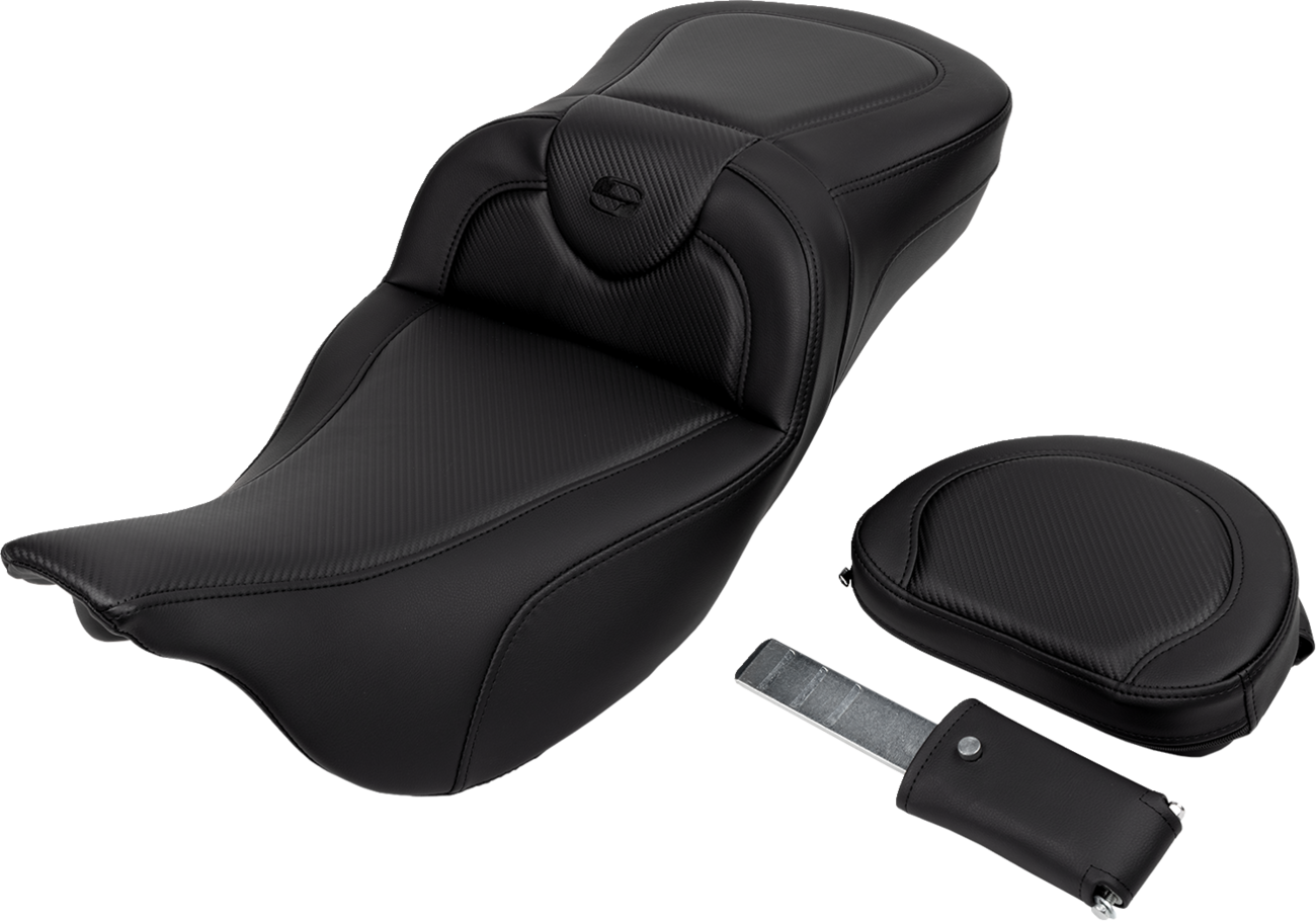 SADDLEMEN Roadsofa™ Extended Reach Seat - Carbon Fiber - Black Stitch - Backrest - FL '08-'24