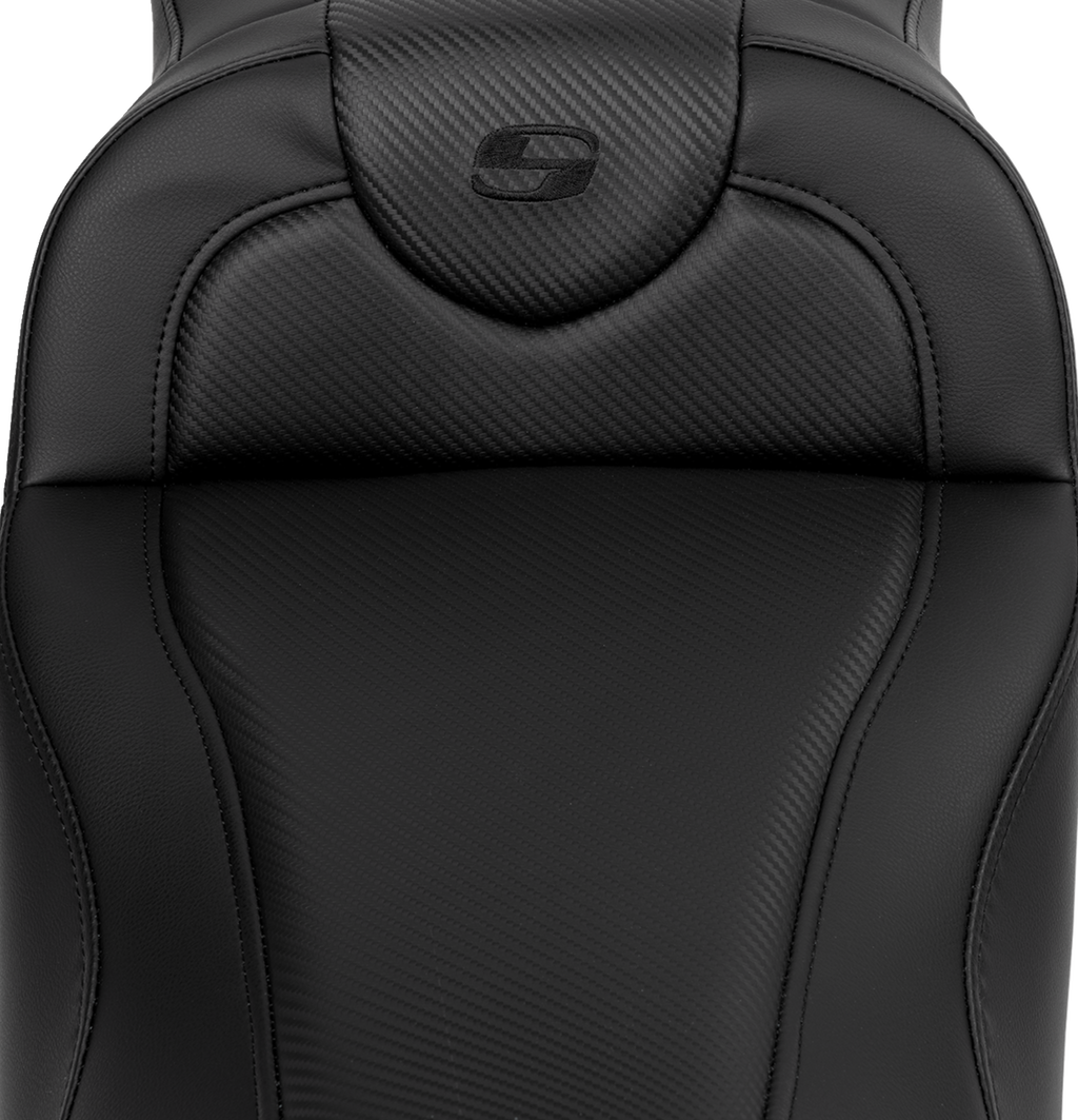 SADDLEMEN Roadsofa™ Extended Reach Seat - Carbon Fiber - Black Stitch - Backrest - FL '08-'24