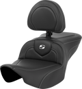 SADDLEMEN Roadsofa™ Seat - Carbon Fiber - Silver Stitch/Silver Logo - with Backrest - FL '23-'24