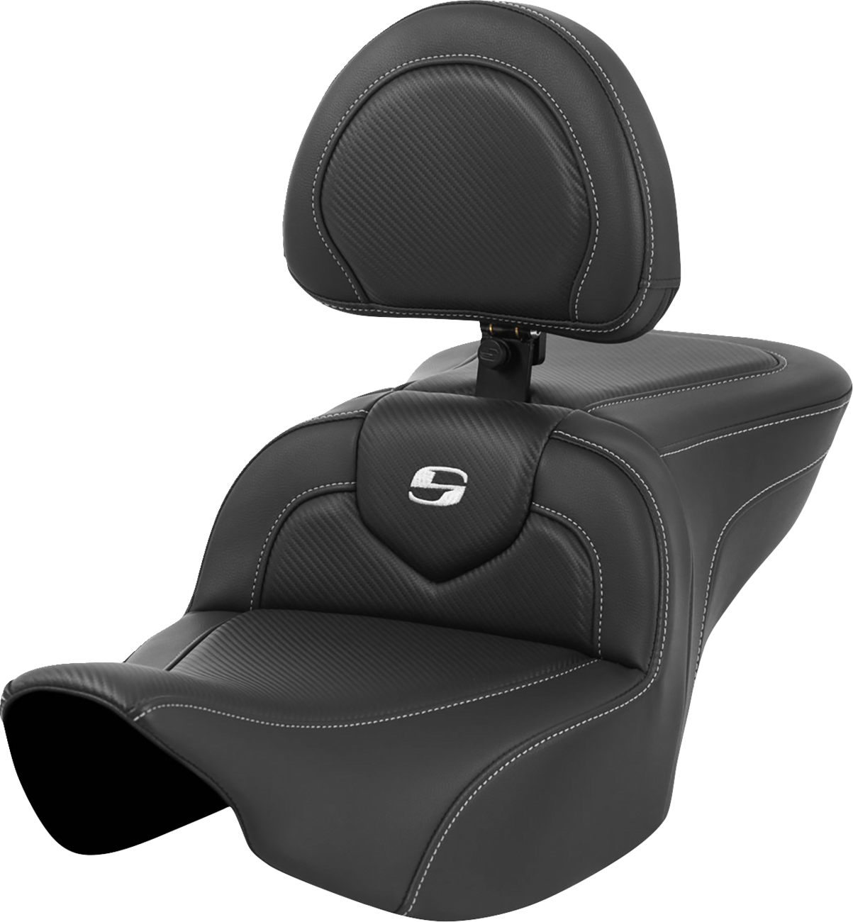 SADDLEMEN Roadsofa™ Seat - Carbon Fiber - Silver Stitch/Silver Logo - with Backrest - FL '23-'24