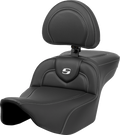 SADDLEMEN Roadsofa™ Extended Reach Seat - Carbon Fiber - Silver Stitch/Silver Logo - w/ Backrest - FL '23-'24