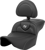 SADDLEMEN Roadsofa™ Extended Reach Seat - Carbon Fiber - Silver Stitch/Silver Logo - w/ Backrest - FL '23-'24
