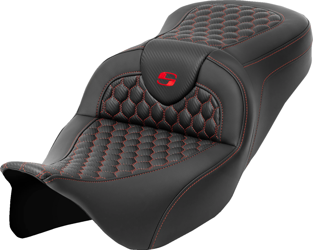SADDLEMEN RoadSofa™ Seat - Honeycomb - Red Stitch - without Backrest - FLH/FLT '08-'23