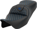 SADDLEMEN RoadSofa™ Seat - Honeycomb - Blue Stitch - without Backrest - FLH/FLT '08-'23