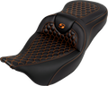 SADDLEMEN RoadSofa™ Seat - Honeycomb - Orange Stitch - without Backrest - FLH/FLT '08-'23