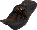 SADDLEMEN RoadSofa™ Seat - Honeycomb - Orange Stitch - without Backrest - FLH/FLT '08-'23