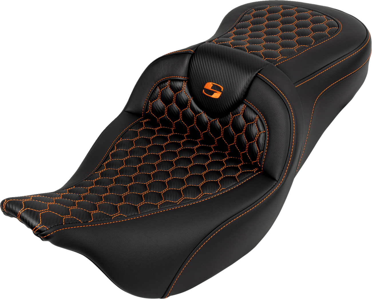 SADDLEMEN RoadSofa™ Seat - Honeycomb - Orange Stitch - without Backrest - FLH/FLT '08-'23