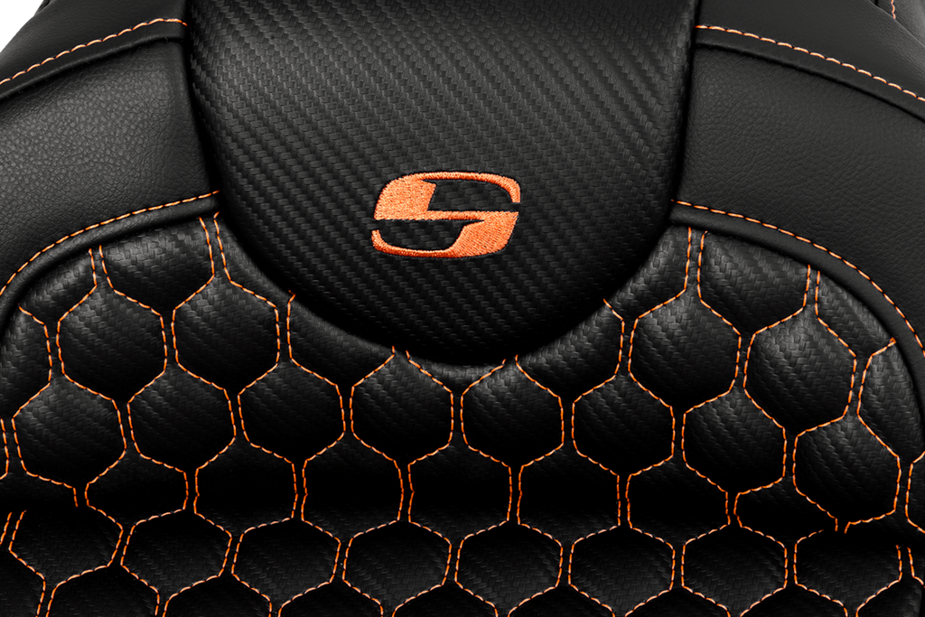 SADDLEMEN RoadSofa™ Seat - Honeycomb - Orange Stitch - without Backrest - FLH/FLT '08-'23