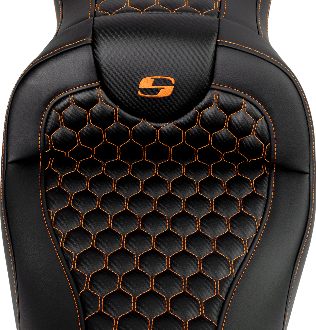 SADDLEMEN RoadSofa™ Seat - Honeycomb - Orange Stitch - without Backrest - FLH/FLT '08-'23