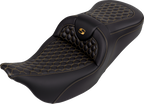 SADDLEMEN RoadSofa™ Seat - Honeycomb - Gold Stitch - without Backrest - FLH/FLT '08-'23