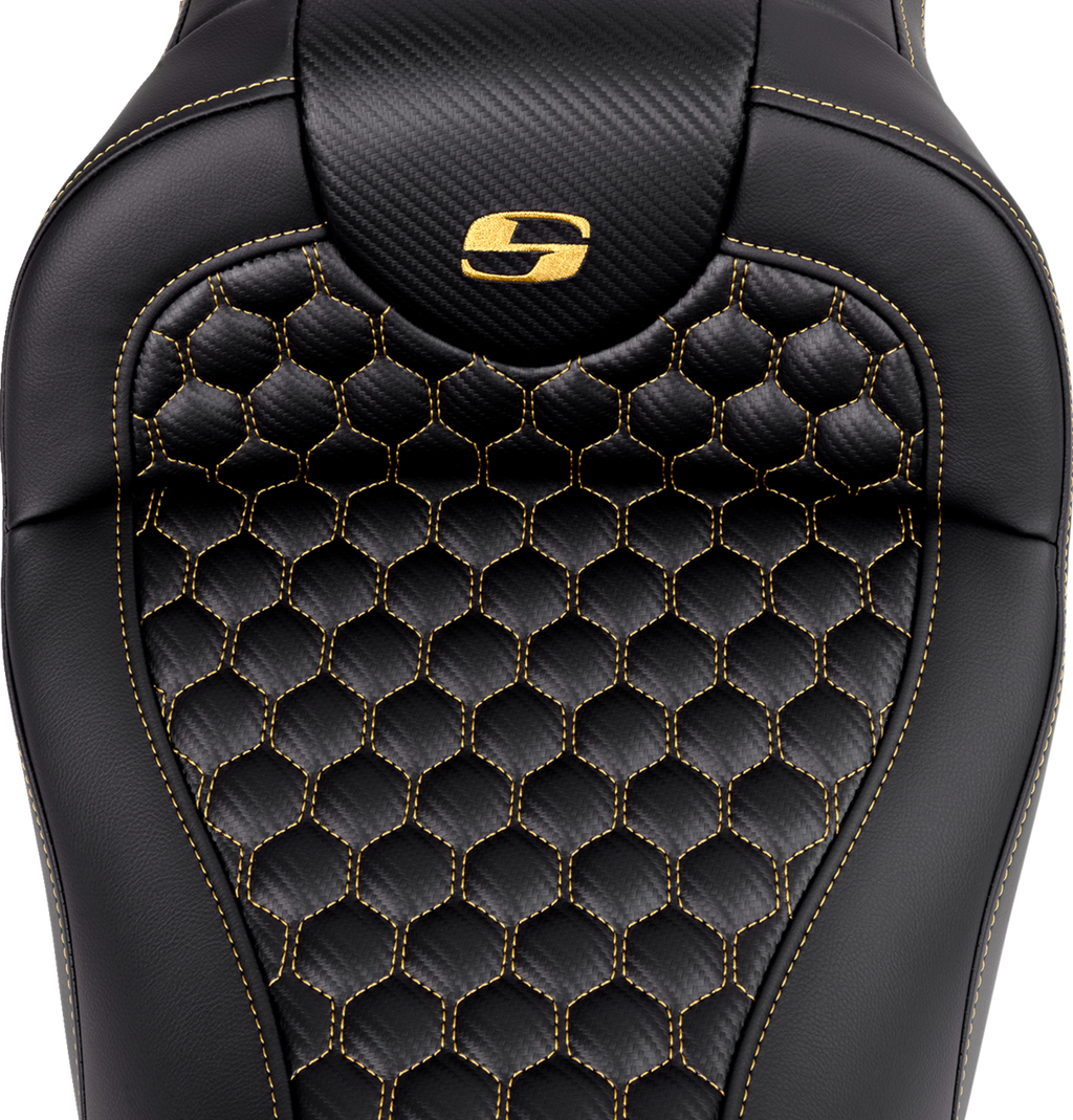 SADDLEMEN RoadSofa™ Seat - Honeycomb - Gold Stitch - without Backrest - FLH/FLT '08-'23