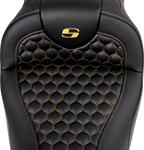 SADDLEMEN RoadSofa™ Seat - Honeycomb - Gold Stitch - without Backrest - FLH/FLT '08-'23