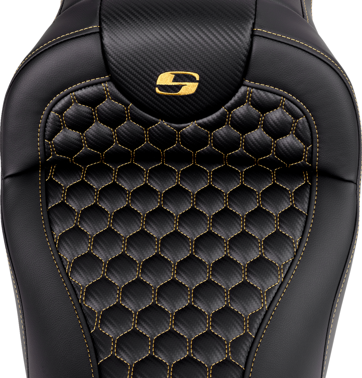 SADDLEMEN RoadSofa™ Seat - Honeycomb - Gold Stitch - without Backrest - FLH/FLT '08-'23