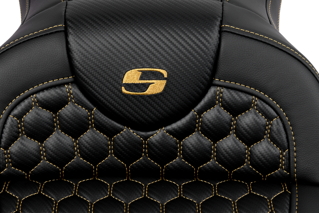 SADDLEMEN RoadSofa™ Seat - Honeycomb - Gold Stitch - without Backrest - FLH/FLT '08-'23