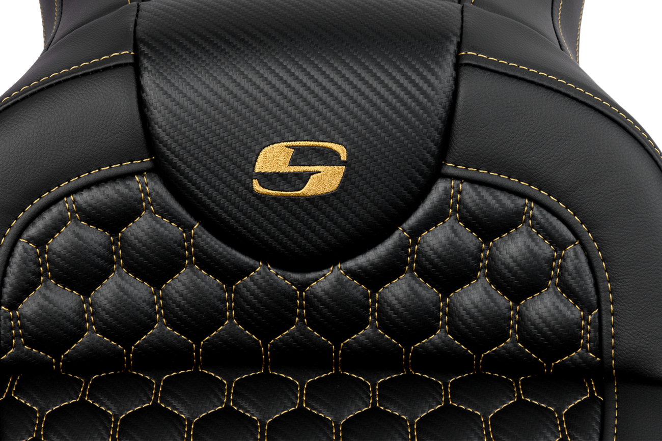SADDLEMEN RoadSofa™ Seat - Honeycomb - Gold Stitch - without Backrest - FLH/FLT '08-'23