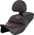 SADDLEMEN RoadSofa™ Seat - Honeycomb - Red Stitch - with Backrest - FLH/FLT '08-'23