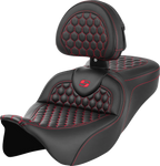SADDLEMEN RoadSofa™ Seat - Honeycomb - Red Stitch - with Backrest - FLH/FLT '08-'23