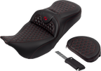 SADDLEMEN RoadSofa™ Seat - Honeycomb - Red Stitch - with Backrest - FLH/FLT '08-'23