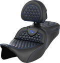 SADDLEMEN RoadSofa™ Seat - Honeycomb - Blue Stitch - with Backrest - FLH/FLT '08-'23