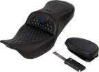 SADDLEMEN RoadSofa™ Seat - Honeycomb - Blue Stitch - with Backrest - FLH/FLT '08-'23