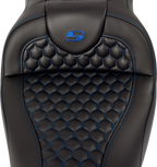 SADDLEMEN RoadSofa™ Seat - Honeycomb - Blue Stitch - with Backrest - FLH/FLT '08-'23