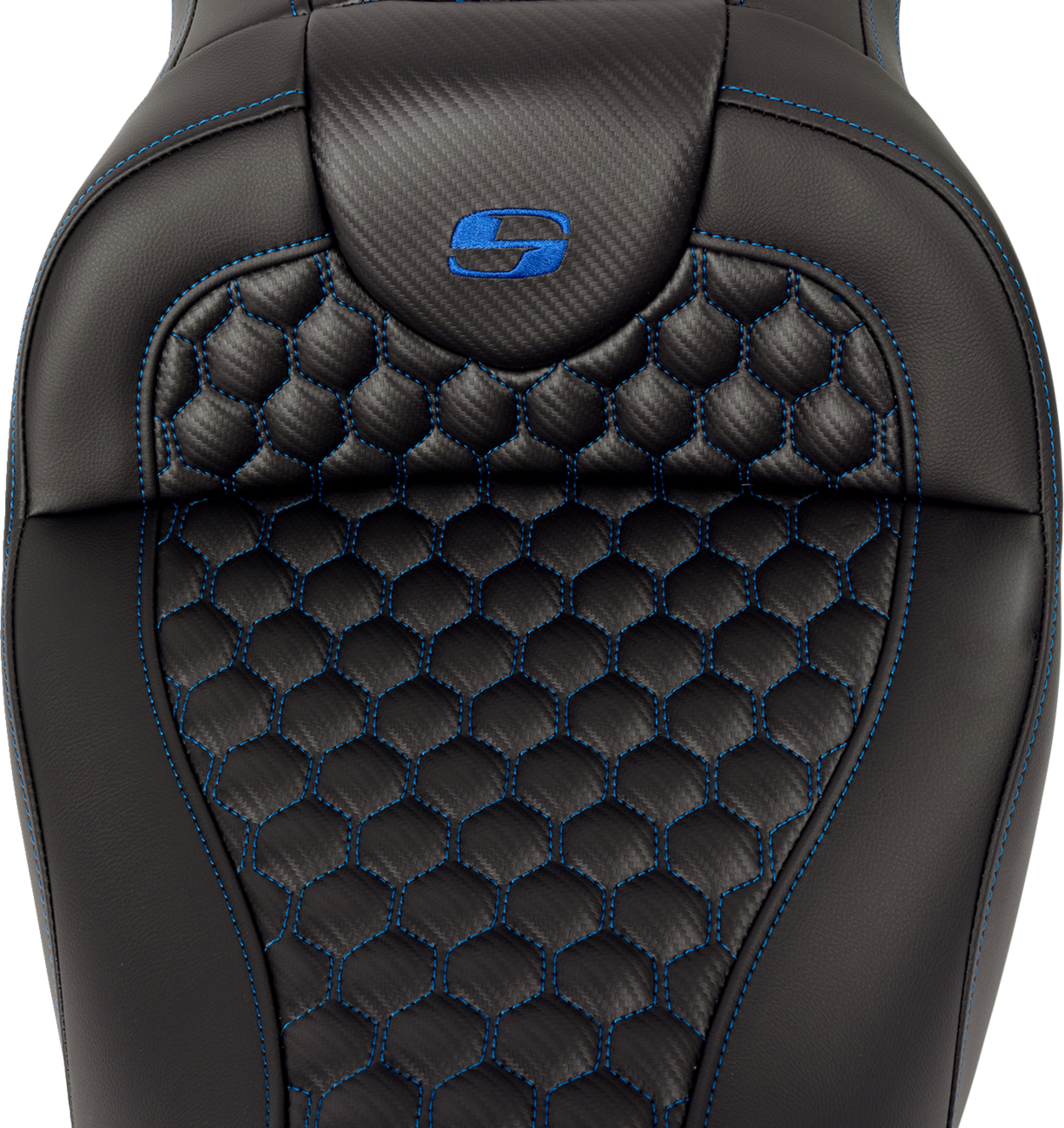 SADDLEMEN RoadSofa™ Seat - Honeycomb - Blue Stitch - with Backrest - FLH/FLT '08-'23