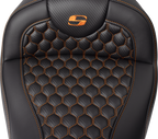 SADDLEMEN RoadSofa™ Seat - Honeycomb - Orange Stitch - with Backrest - FLH/FLT '08-'23