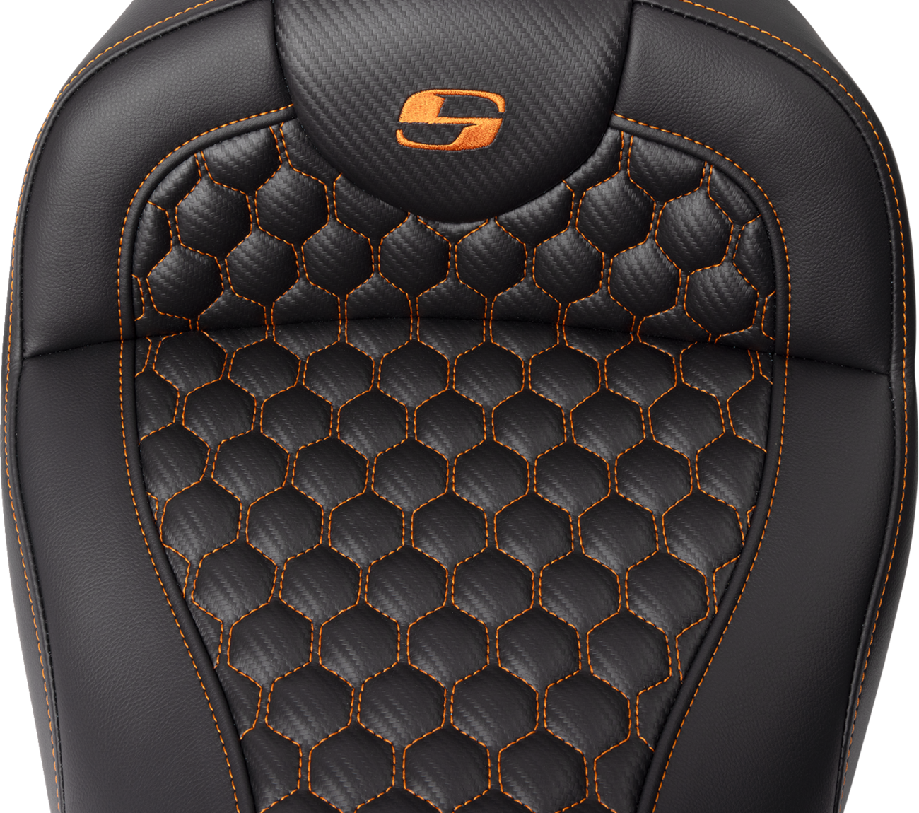 SADDLEMEN RoadSofa™ Seat - Honeycomb - Orange Stitch - with Backrest - FLH/FLT '08-'23