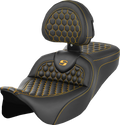 SADDLEMEN RoadSofa™ Seat - Honeycomb - Gold Stitch - with Backrest - FLH/FLT '08-'23